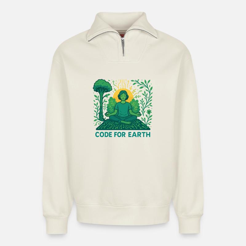 Code pour la Terre - Sweat unisexe décontracté en coton biologique à demi-zip – de SPREAD - blanc cassé