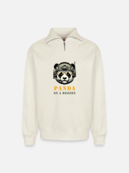 Panda in Mission / Military - Relaxed Unisex Organic Half Zip Sweatshirt – by SPREAD - off white