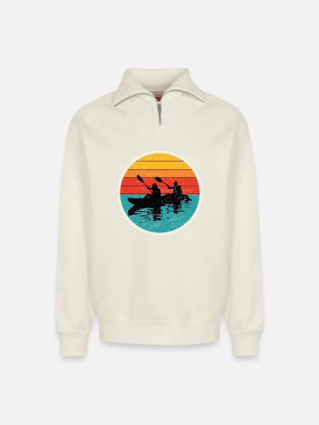 Sunset Kayak Duo Circle - Relaxed Unisex Organic Half Zip Sweatshirt – by SPREAD - off white