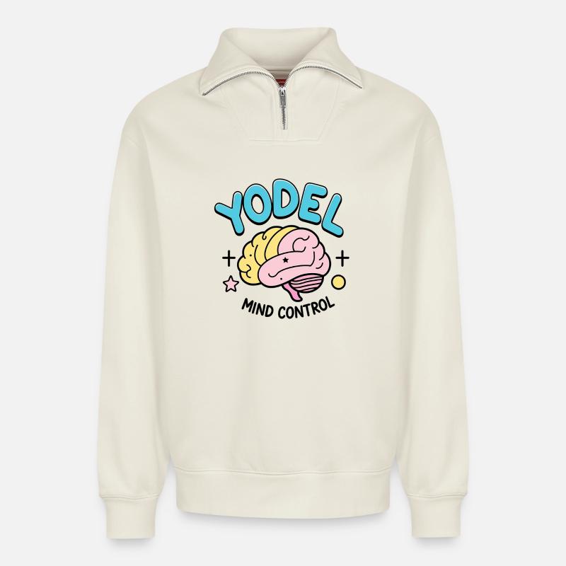 Yodel Mind Control - Relaxed Unisex Organic Half Zip Sweatshirt – von SPREAD - Naturweiß