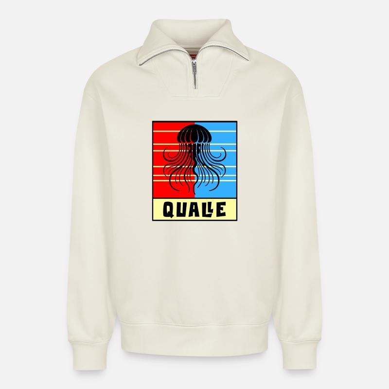 Qualle – Retro Design - Relaxed Unisex Organic Half Zip Sweatshirt – von SPREAD - Naturweiß