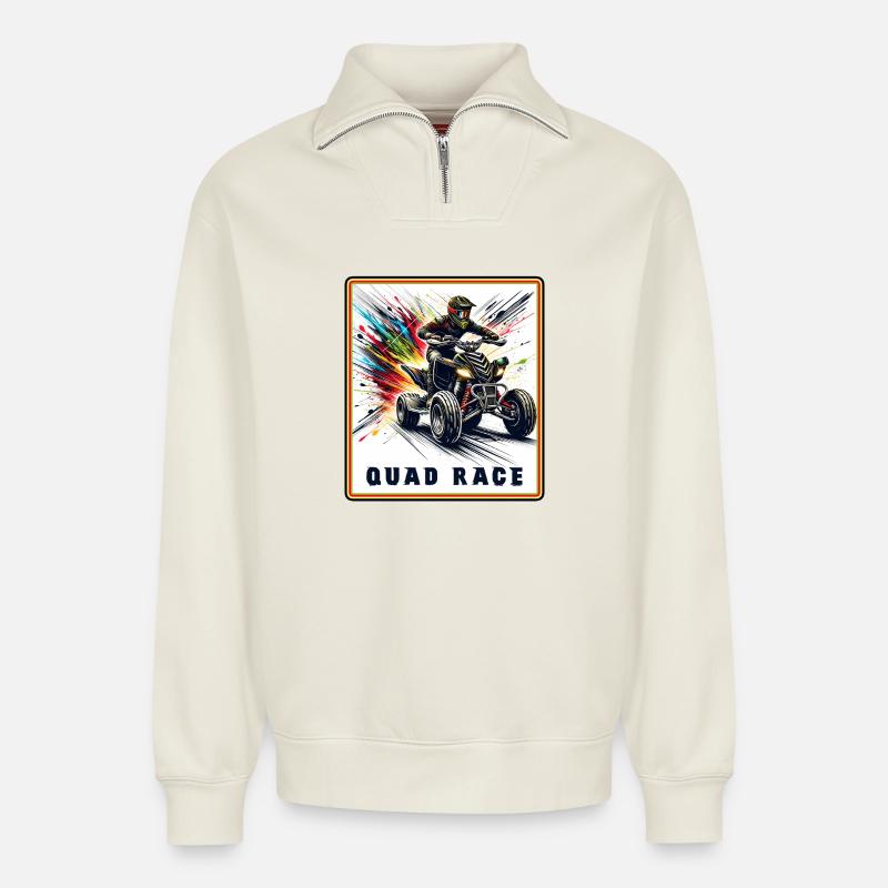 Quad Race – Speed Explosion - Relaxed Unisex Organic Half Zip Sweatshirt – von SPREAD - Naturweiß