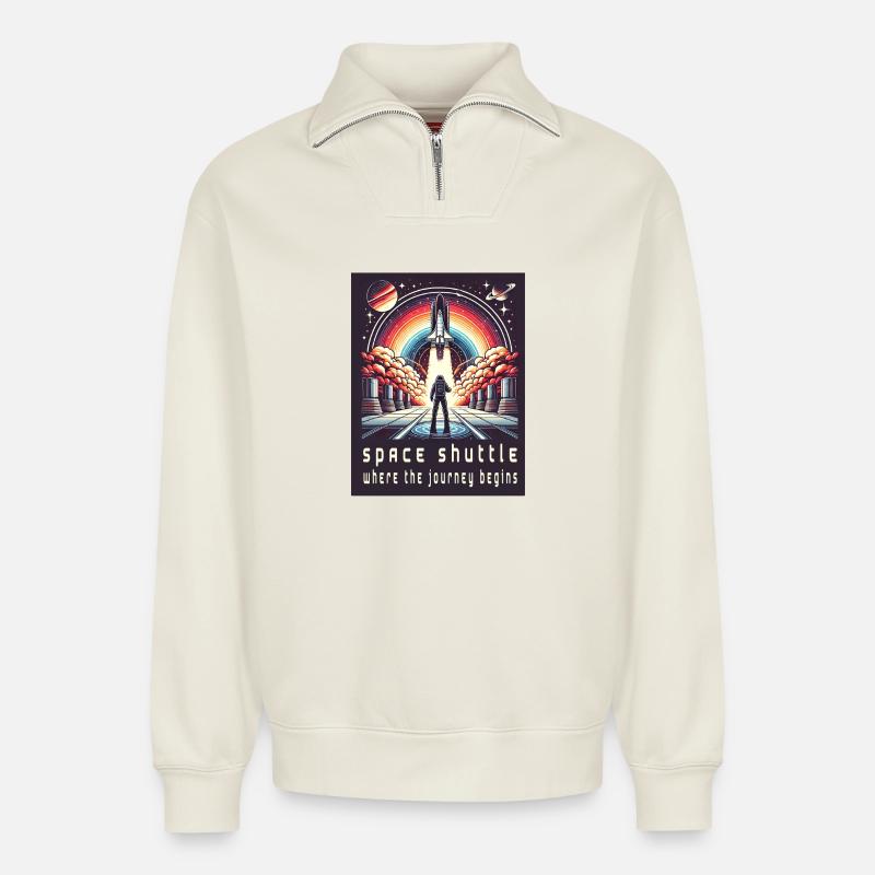 Space Shuttle - Die Reise beginnt - Relaxed Unisex Organic Half Zip Sweatshirt – von SPREAD - Naturweiß