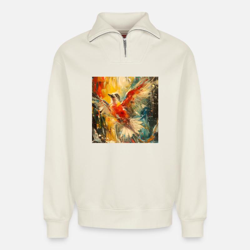 Feuervogel - Relaxed Unisex Organic Half Zip Sweatshirt – von SPREAD - Naturweiß