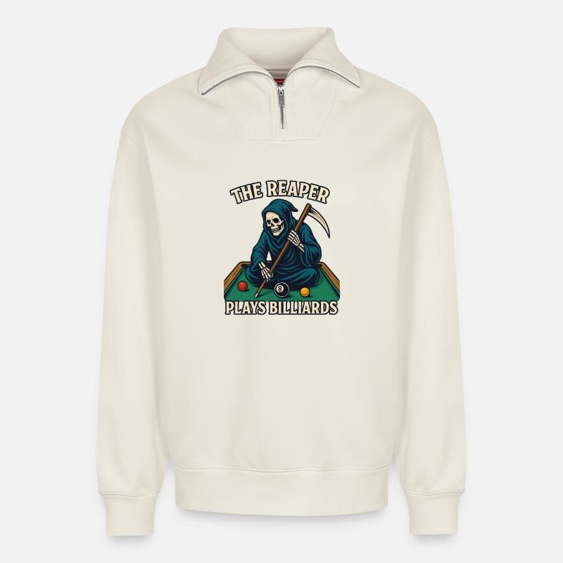 Reaper Billiard Legend - Relaxed Unisex Organic Half Zip Sweatshirt – von SPREAD - Naturweiß