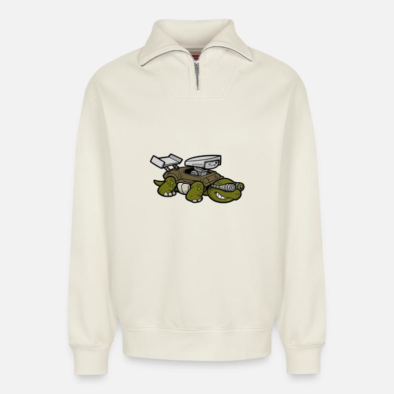 Turbo Schildkröte Hightech - Relaxed Unisex Organic Half Zip Sweatshirt – von SPREAD - Naturweiß