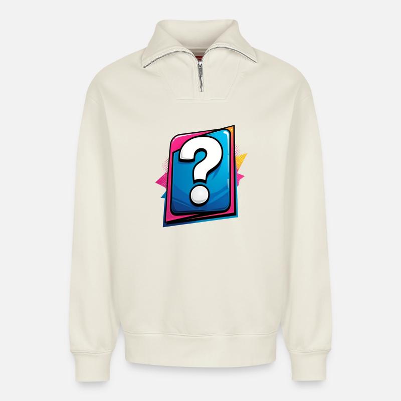 Question mark - Relaxed Unisex Organic Half Zip Sweatshirt – by SPREAD - off white