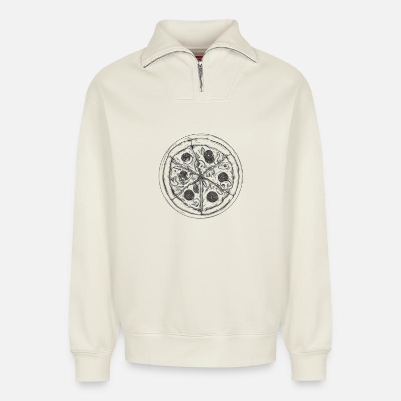 Pizza - Relaxed Unisex Organic Half Zip Sweatshirt – von SPREAD - Naturweiß
