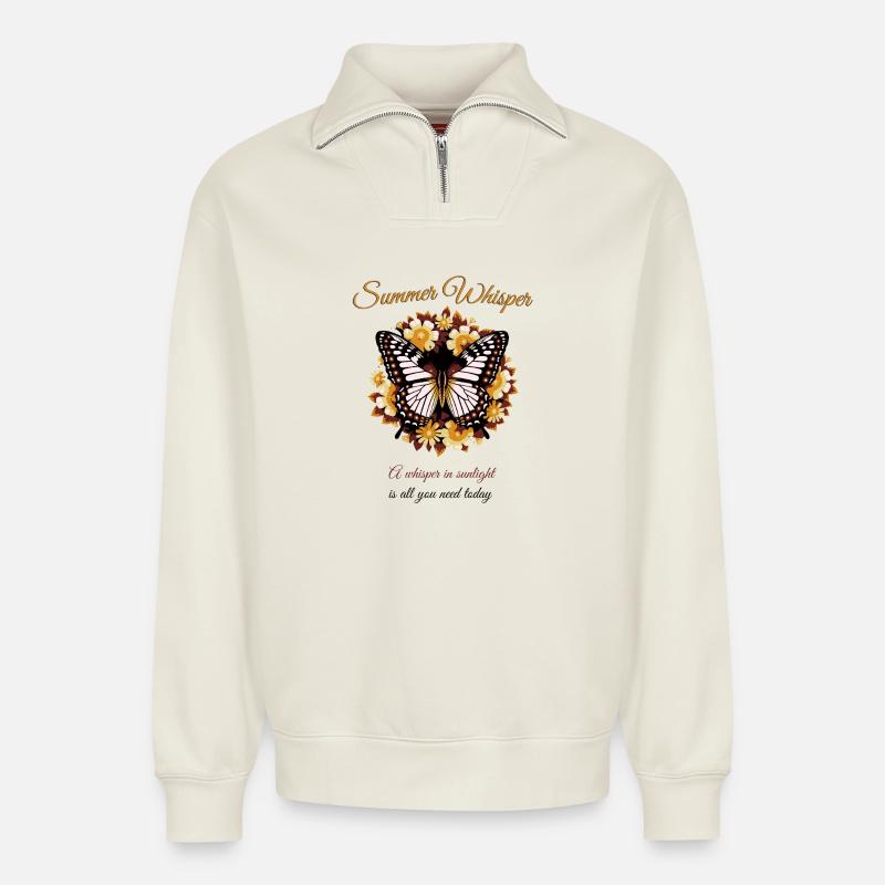 Conception de papillon de rêve d’été - Sweat unisexe décontracté en coton biologique à demi-zip – de SPREAD - blanc cassé