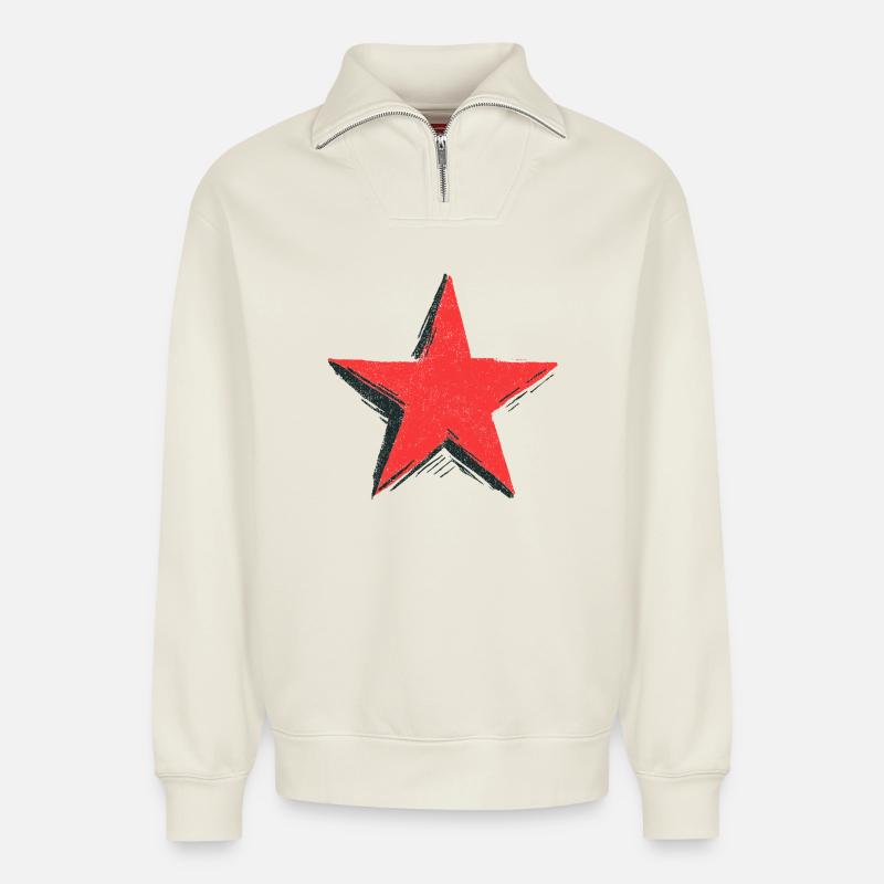 Red Star - Relaxed Unisex Organic Half Zip Sweatshirt – von SPREAD - Naturweiß