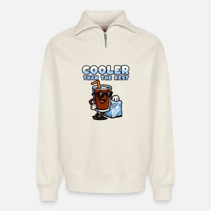 Cola-Figur mit Eiscreme und Sonnenbrille - Relaxed Unisex Organic Half Zip Sweatshirt – von SPREAD - Naturweiß