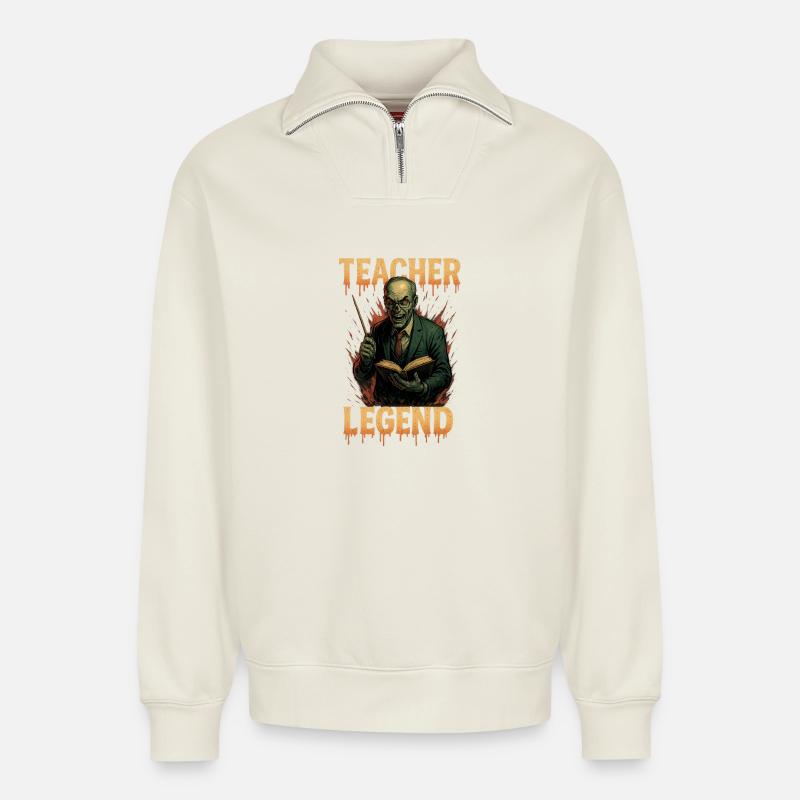 Lehrer Legende – Kultiger Schulheld - Relaxed Unisex Organic Half Zip Sweatshirt – von SPREAD - Naturweiß