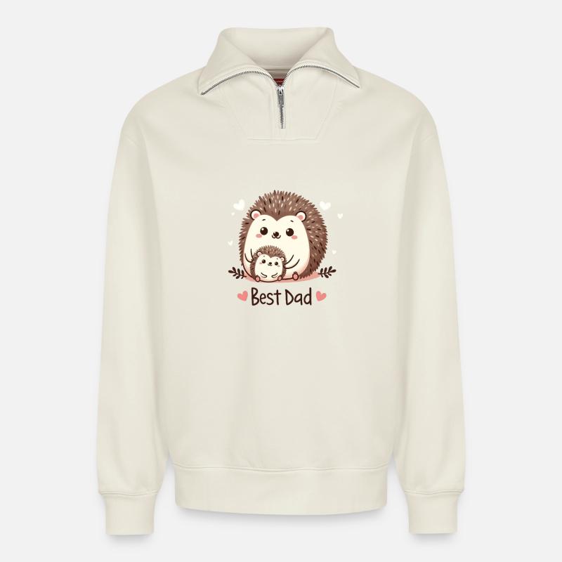 Bester Papa Igel - Relaxed Unisex Organic Half Zip Sweatshirt – von SPREAD - Naturweiß