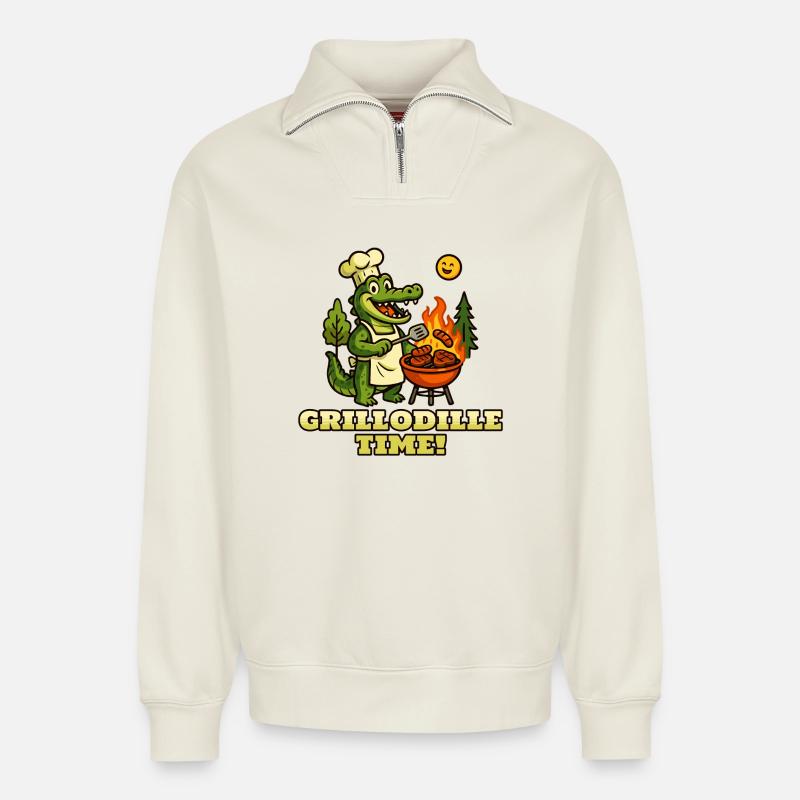 Grillodille-Zeit! - Relaxed Unisex Organic Half Zip Sweatshirt – von SPREAD - Naturweiß