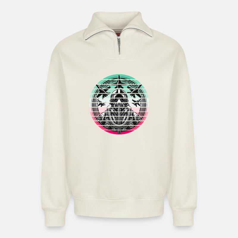Jet Pilot – Air Force - Relaxed Unisex Organic Half Zip Sweatshirt – by SPREAD - off white