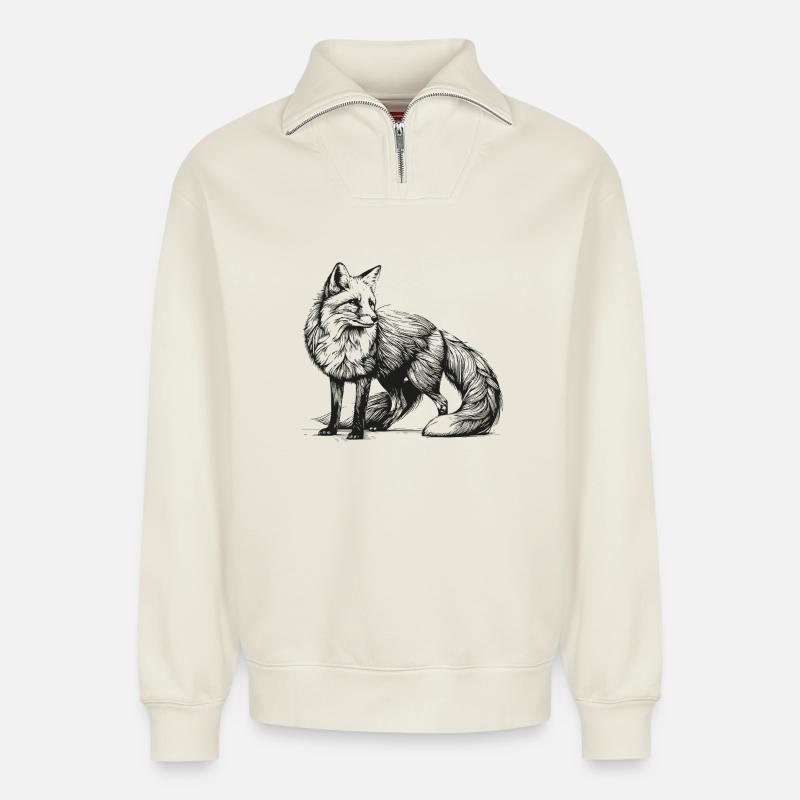 Fuchs – Waldläufer - Relaxed Unisex Organic Half Zip Sweatshirt – von SPREAD - Naturweiß