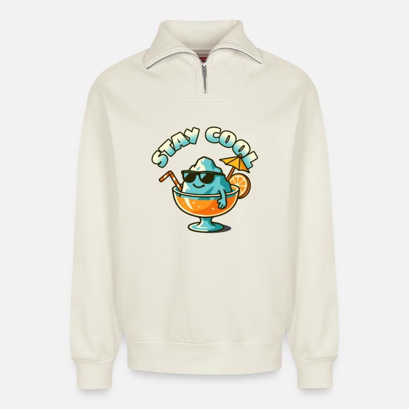Bleib kühler Eisberg im Sommerglas - Relaxed Unisex Organic Half Zip Sweatshirt – von SPREAD - Naturweiß