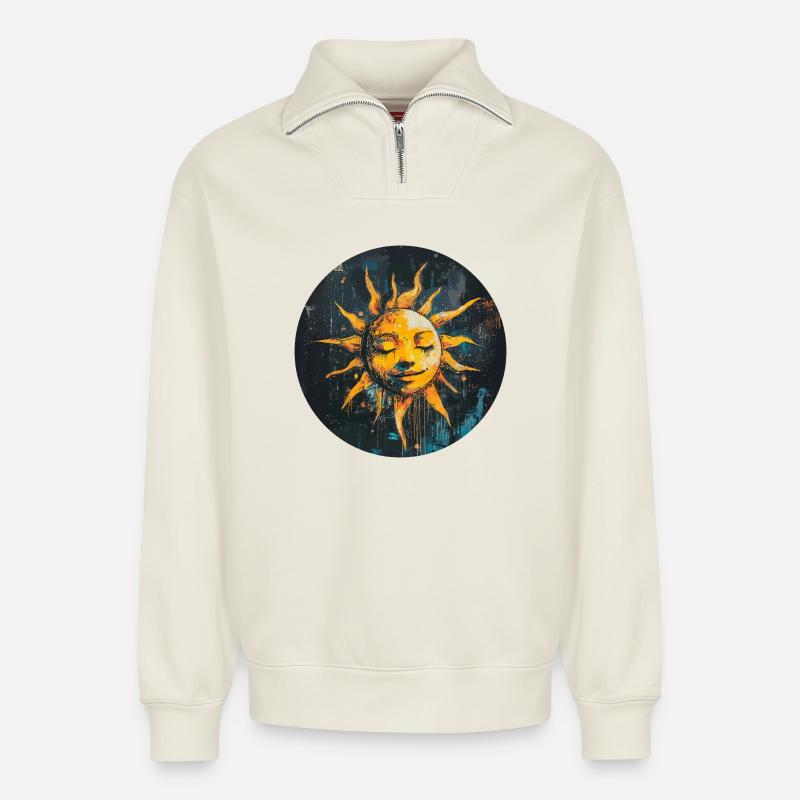 Sonne - Relaxed Unisex Organic Half Zip Sweatshirt – von SPREAD - Naturweiß