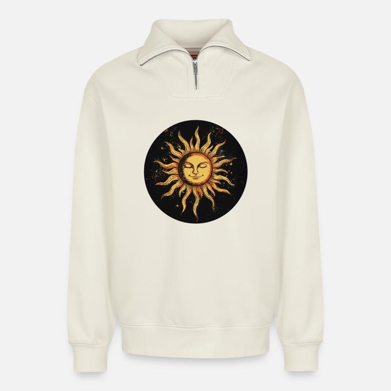Sun - Relaxed Unisex Organic Half Zip Sweatshirt – by SPREAD - off white