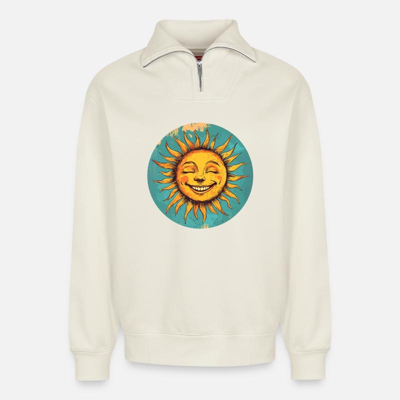 Sonne - Relaxed Unisex Organic Half Zip Sweatshirt – von SPREAD - Naturweiß