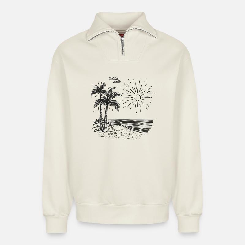 Vacation Mode - Relaxed Unisex Organic Half Zip Sweatshirt – by SPREAD - off white