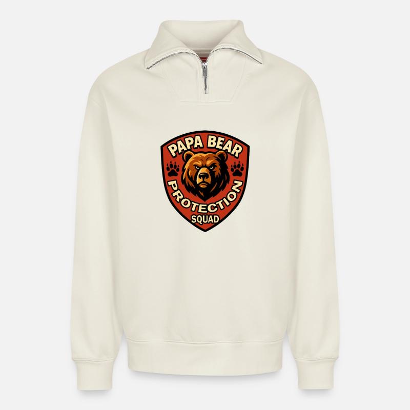 Papa Bärenschutztrupp - Relaxed Unisex Organic Half Zip Sweatshirt – von SPREAD - Naturweiß