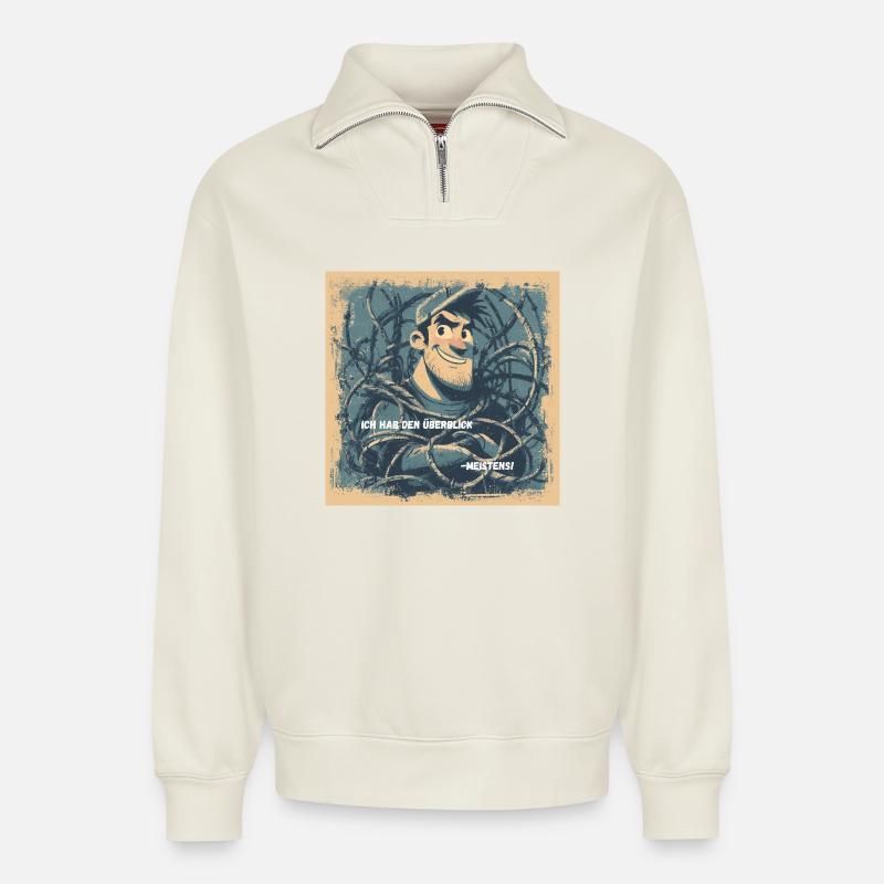 Morgens unter Hochspannung - Relaxed Unisex Organic Half Zip Sweatshirt – von SPREAD - Naturweiß
