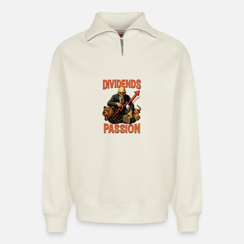Dividenden Leidenschaft Börse - Relaxed Unisex Organic Half Zip Sweatshirt – von SPREAD - Naturweiß