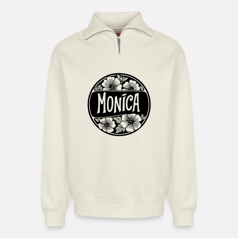 Monica | MONICA.(Vectorgraphic) - Relaxed Unisex Organic Half Zip Sweatshirt – von SPREAD - Naturweiß