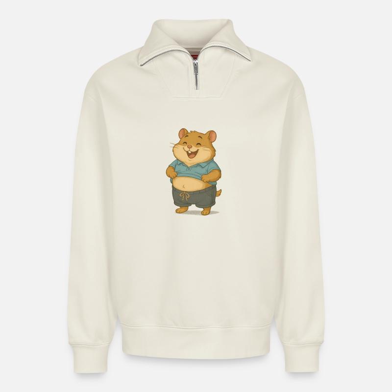 Chilliger Hamster im Freizeitlook - Relaxed Unisex Organic Half Zip Sweatshirt – von SPREAD - Naturweiß