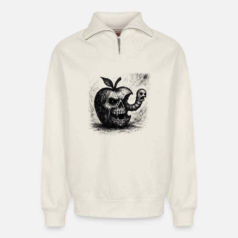 Doom Worm - Relaxed Unisex Organic Half Zip Sweatshirt – by SPREAD - off white