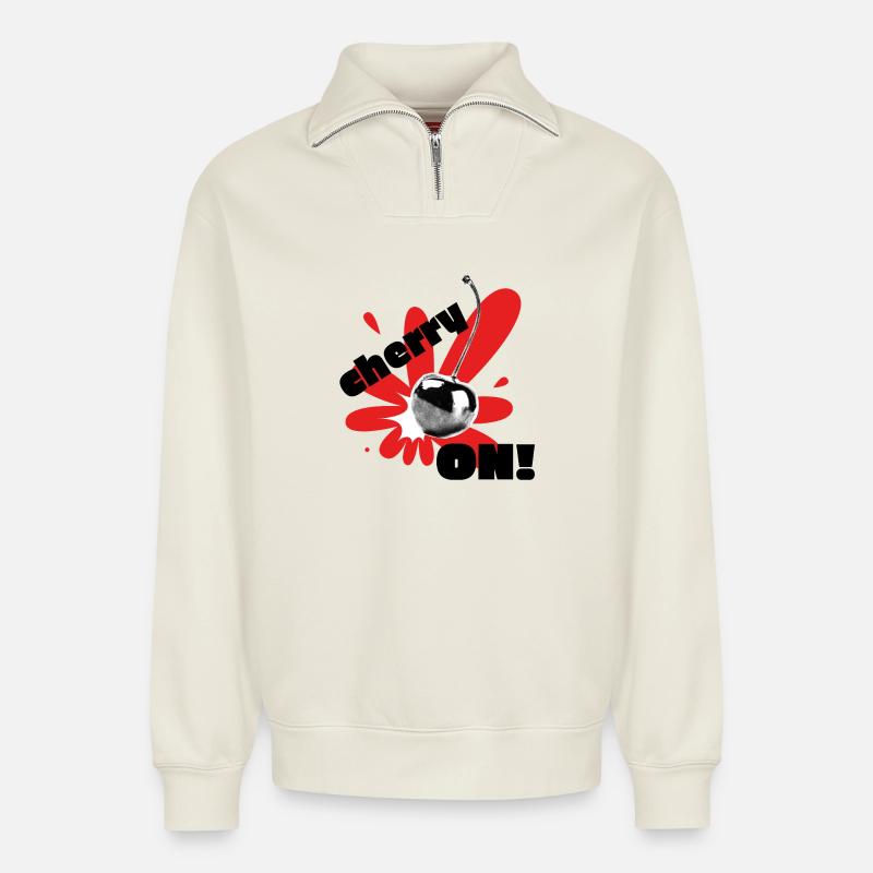 Cherry on! - Relaxed Unisex Organic Half Zip Sweatshirt – by SPREAD - off white