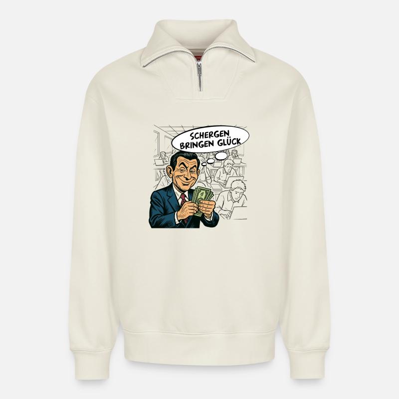 Schergen bringen Glück - Relaxed Unisex Organic Half Zip Sweatshirt – von SPREAD - Naturweiß
