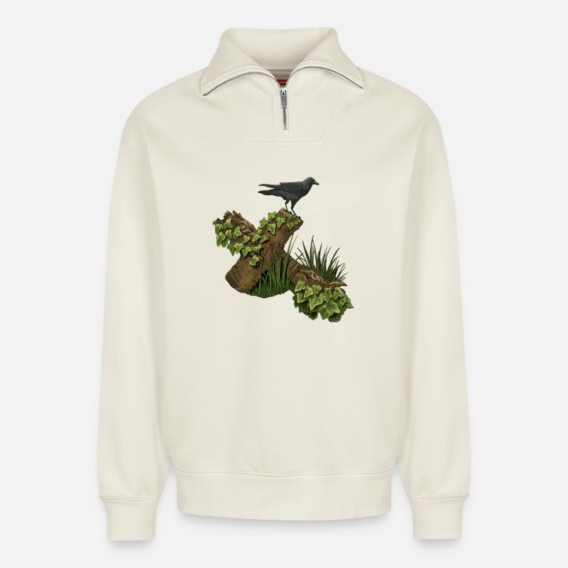gekipptes kreuz, goth - Relaxed Unisex Organic Half Zip Sweatshirt – von SPREAD - Naturweiß