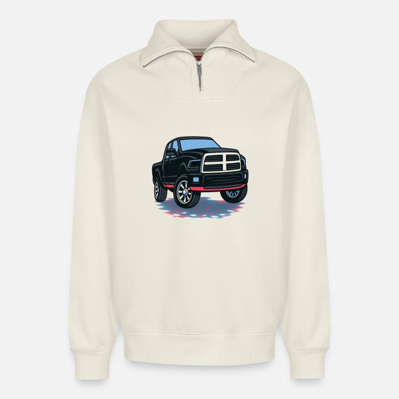 Schwarzer Pickup Ram - Relaxed Unisex Organic Half Zip Sweatshirt – von SPREAD - Naturweiß