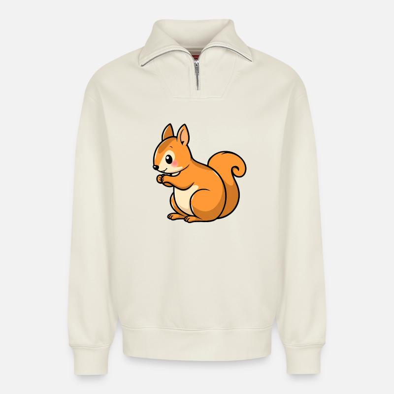 Squirrel - Relaxed Unisex Organic Half Zip Sweatshirt – by SPREAD - off white