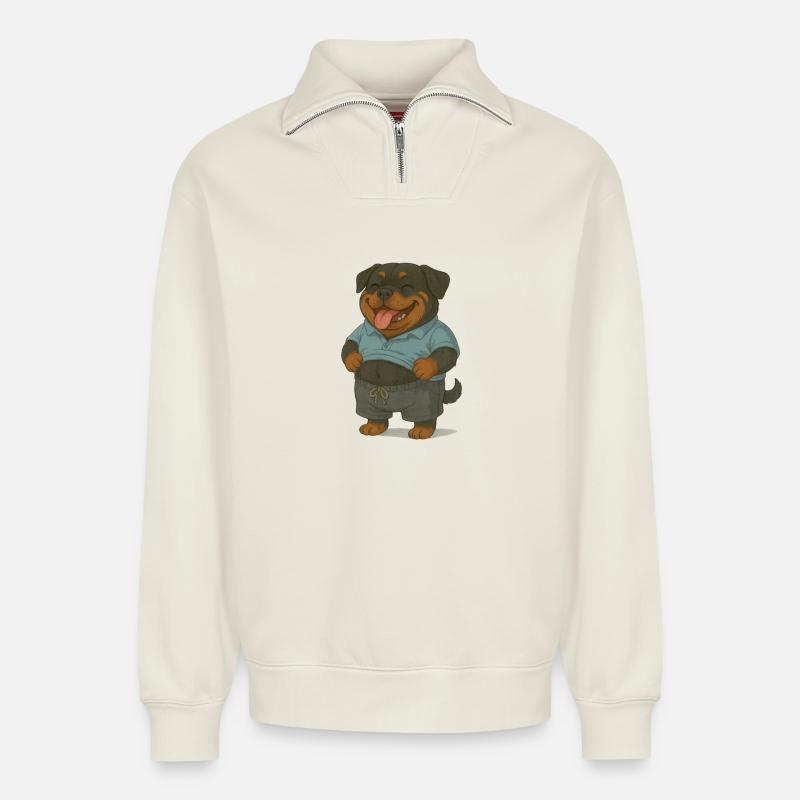 Rottweiler réfrigéré - Sweat unisexe décontracté en coton biologique à demi-zip – de SPREAD - blanc cassé