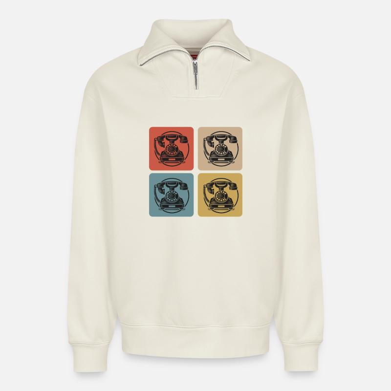Retro Wählscheiben Telefon - Relaxed Unisex Organic Half Zip Sweatshirt – von SPREAD - Naturweiß