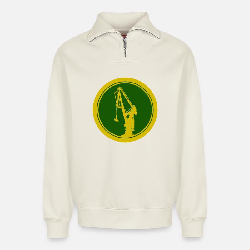 Hafenkran Silhouette 02 - Relaxed Unisex Organic Half Zip Sweatshirt – von SPREAD - Naturweiß