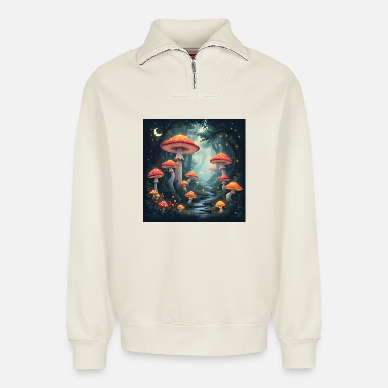 Mushroom Forest - Relaxed Unisex Organic Half Zip Sweatshirt – von SPREAD - Naturweiß