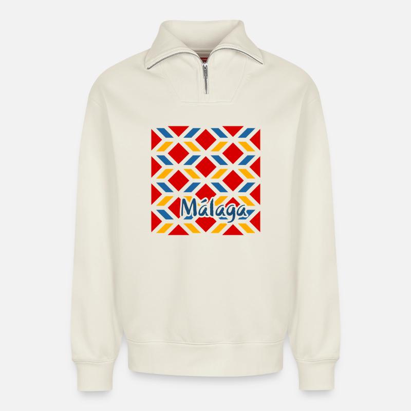 Málaga Straßenmauer 2 - Relaxed Unisex Organic Half Zip Sweatshirt – von SPREAD - Naturweiß