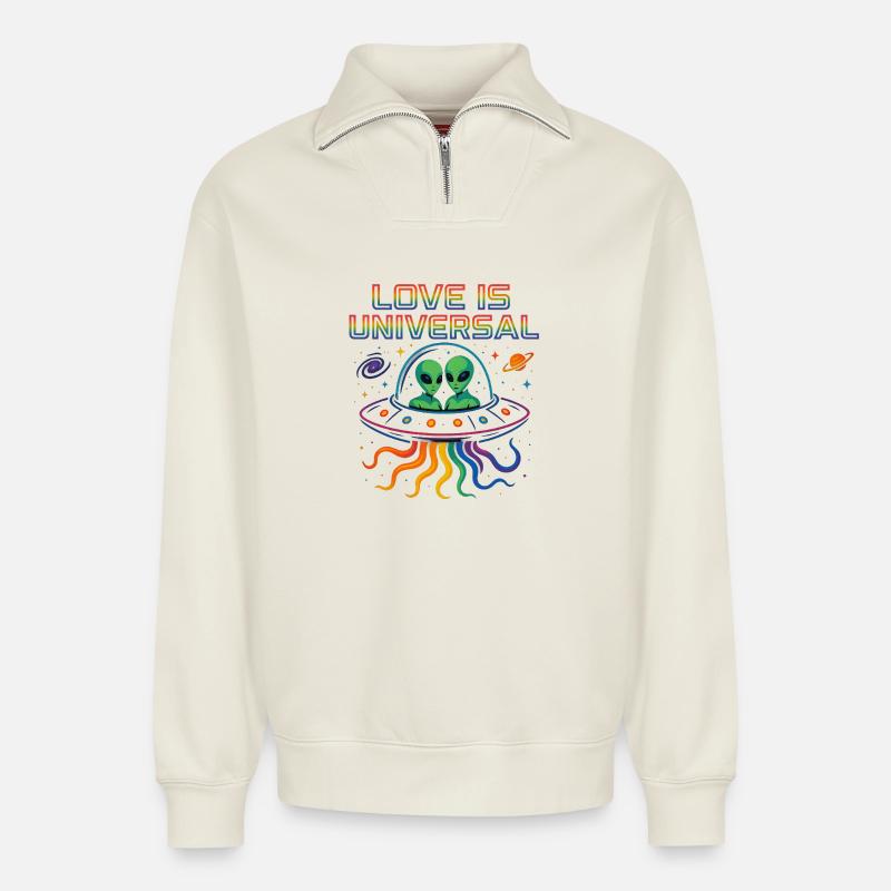 love is universal - Relaxed Unisex Organic Half Zip Sweatshirt – von SPREAD - Naturweiß