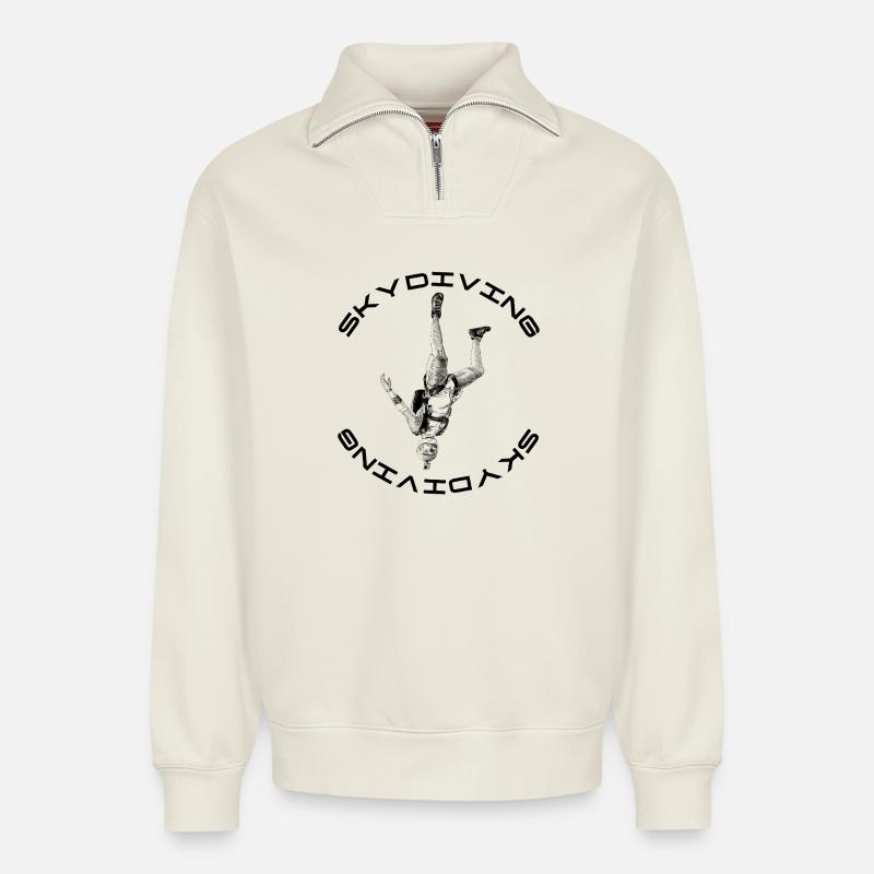 Skydiving - Relaxed Unisex Organic Half Zip Sweatshirt – von SPREAD - Naturweiß