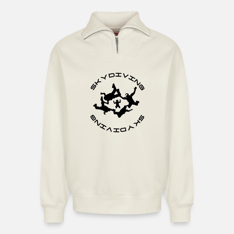 Skydiving - Relaxed Unisex Organic Half Zip Sweatshirt – von SPREAD - Naturweiß