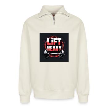 Motivational design for the gym - Relaxed Unisex Organic Half Zip Sweatshirt – by SPREAD - off white - Front