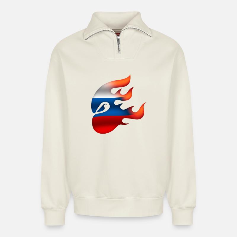 Drapeau de la Russie - Russie - Ninja - Sweat unisexe décontracté en coton biologique à demi-zip – de SPREAD - blanc cassé
