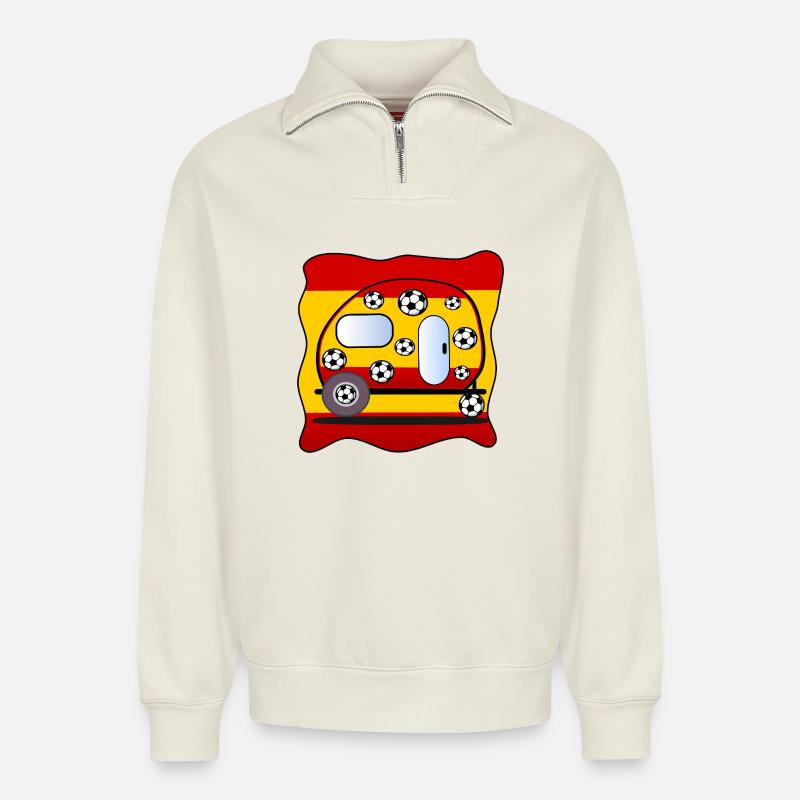 Fußball Camping Spanien - Relaxed Unisex Organic Half Zip Sweatshirt – von SPREAD - Naturweiß
