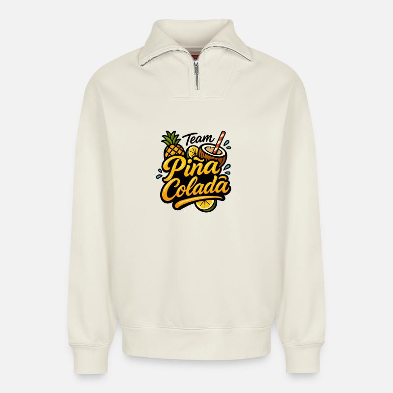 Team Pina Colada - Relaxed Unisex Organic Half Zip Sweatshirt – von SPREAD - Naturweiß