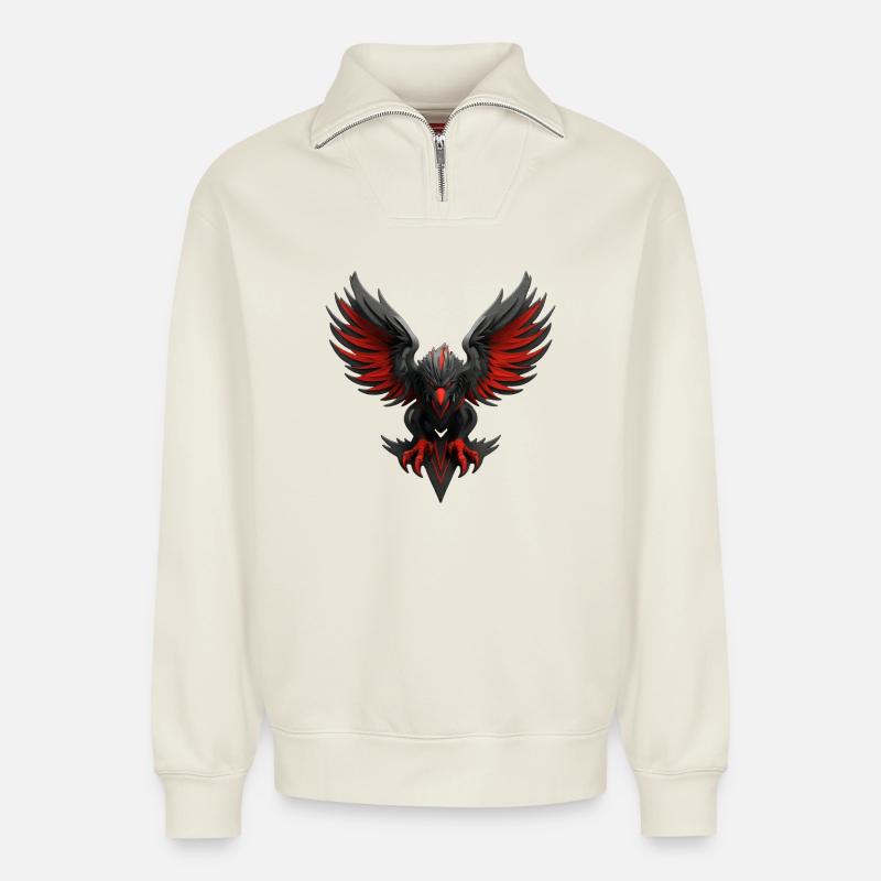 Dark Mythic Eagle Emblem - Relaxed Unisex Organic Half Zip Sweatshirt – by SPREAD - off white