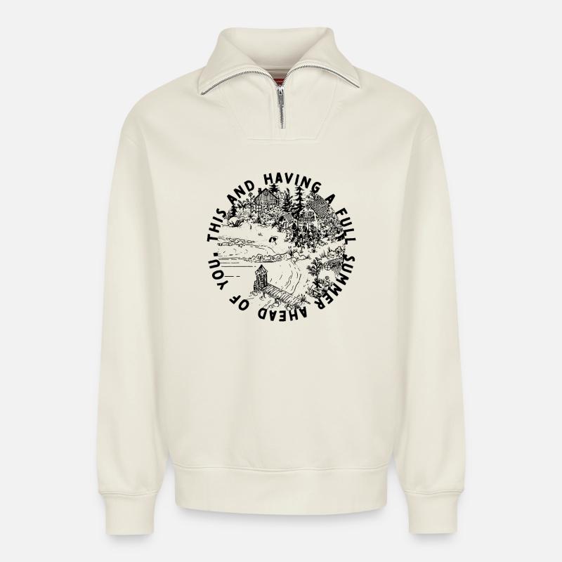Été - Sweat unisexe décontracté en coton biologique à demi-zip – de SPREAD - blanc cassé
